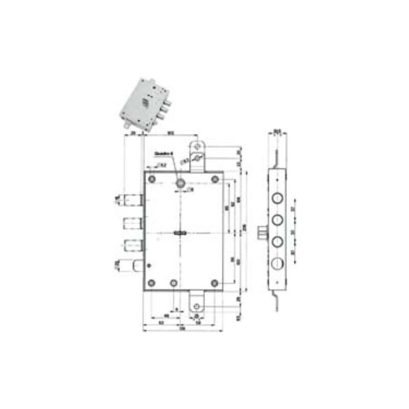 Serratura triplice applicare con scrocco dm