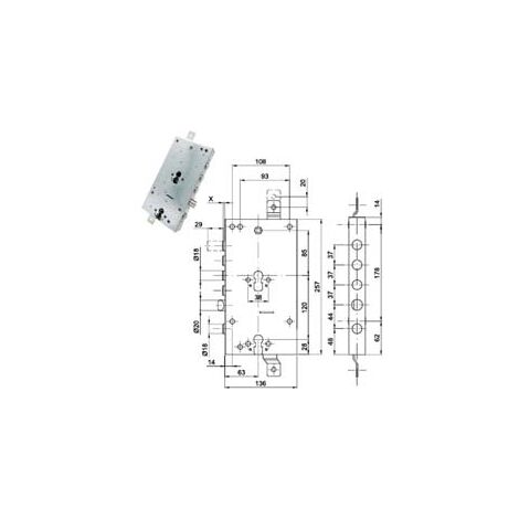 SERRATURA TRIPLICE APPLICARE SCROCCO DOPPIO CIL.EU. BLINDATE 50237  mm.63, interasse catenacci mm.37    CIPIERRE