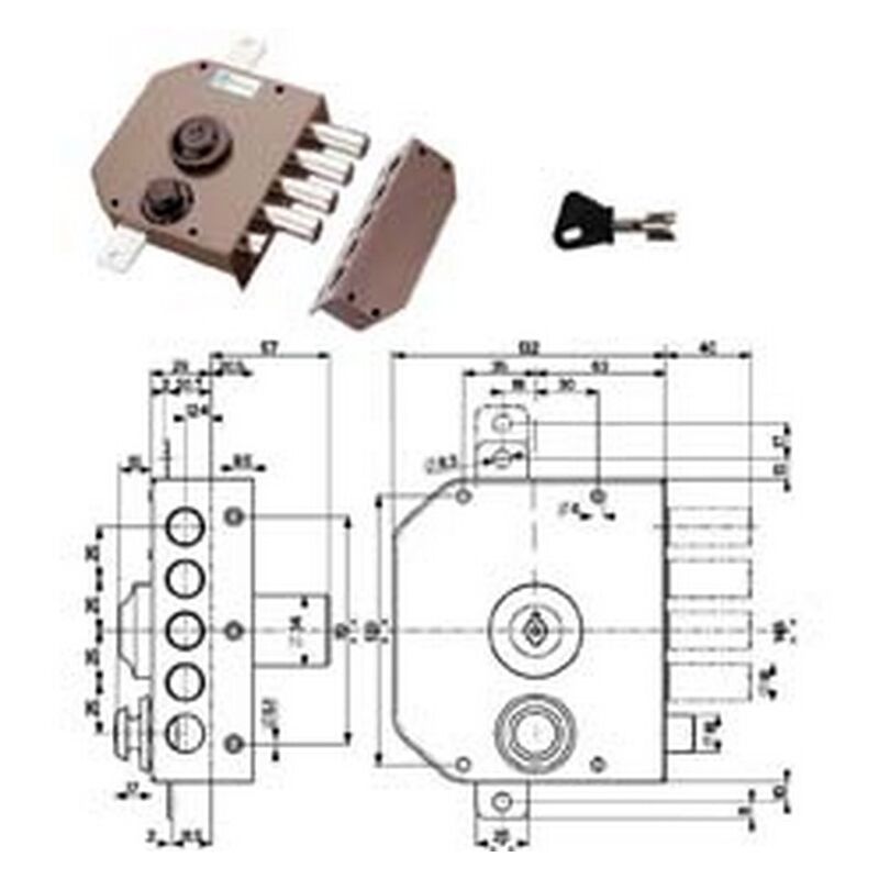 Image of Mottura - serratura triplice da applicare con scrocco a pompa 30630 - MM.60 dx cilindro MM.30 (30630VD60XE)