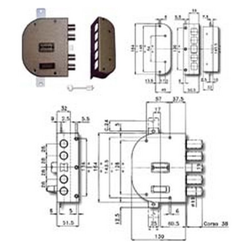 Image of CR - serratura triplice da applicare con s occo doppia mappa 2250 - MM.60 dx (2250-01)