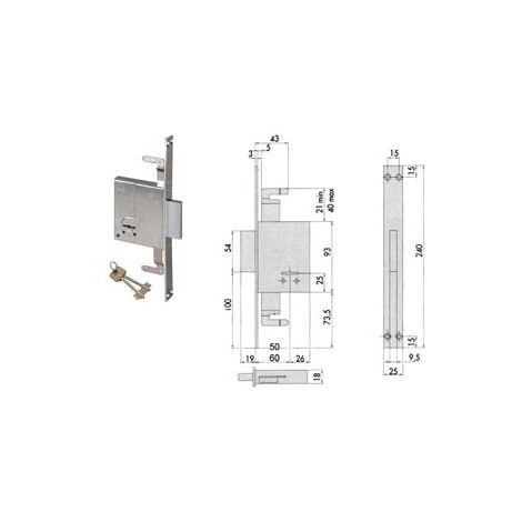 SERRATURA TRIPLICE DA INFILARE DOPPIA MAPPA 57226 KA mm.50 c/1 ch. cif. unica sr. 12 pz (5722652) CISA