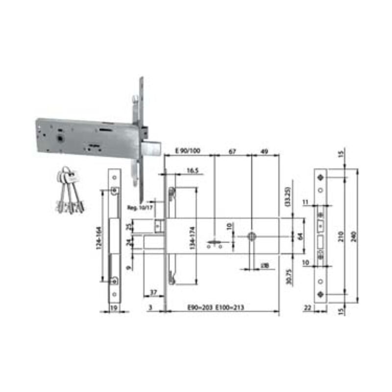 Isé - Serratura triplice da infilare doppia mappa