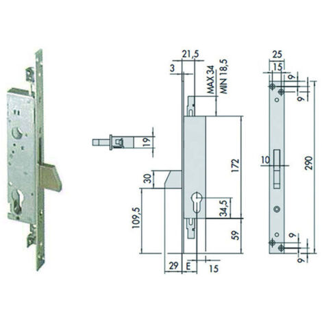 Serratura triplice da infilare per montanti e persiane s/scrocco 46820 - Misure: mm 30 (46820300)