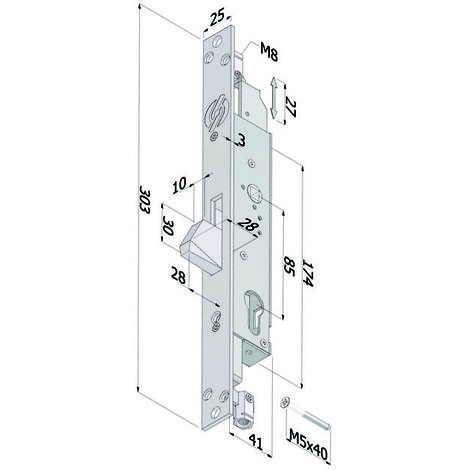 Serratura triplice extension profilo europeo per persiane 2153 - mm.35 (2153xzb3525)