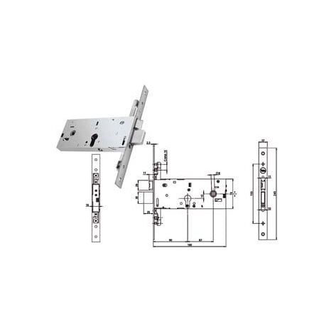 Serratura Triplice Infilare P/Fasce Catenaccio E Scrocco Mm.78H 94000 - mm.90 (Y9400090080)