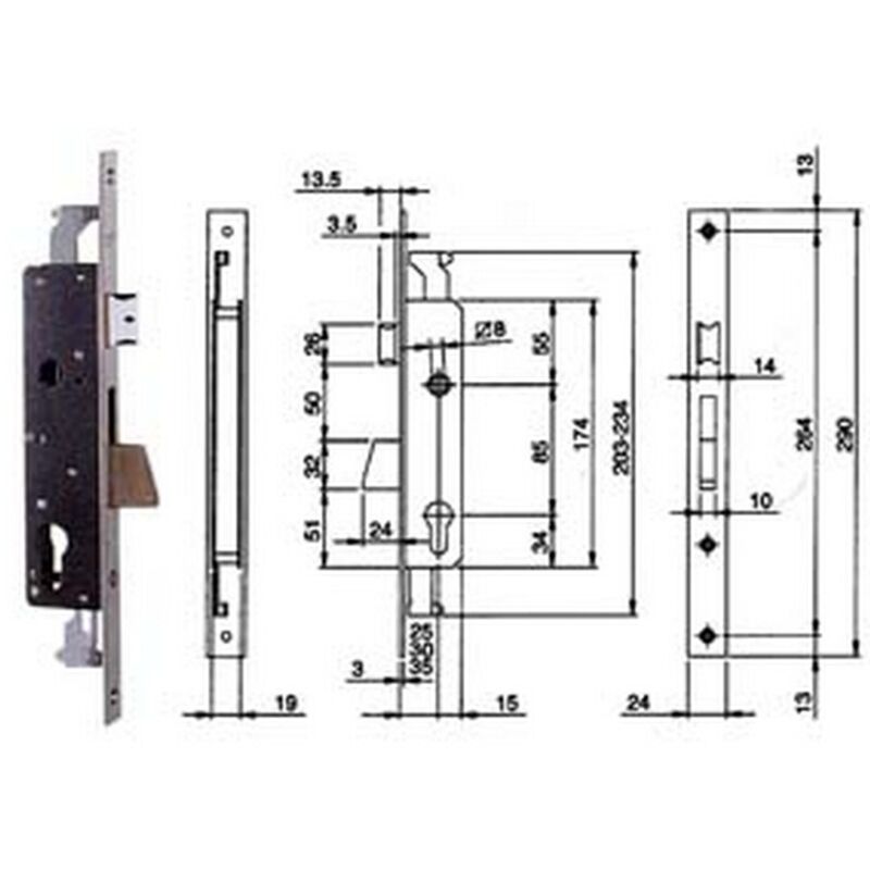 Image of Serratura triplice infilare per montanti e pers. con quadro e scrocco 783 - MM.30 (783301IFZ)