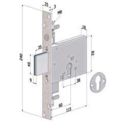 Serratura Triplice Infilare Profilo Europeo 3 Mandate 2053 - mm.60 (2053XZB6025)