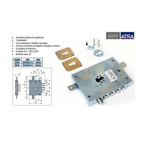 Serratura Porta Blindata Cilindro europeo dim 150,5x206 SER NE42 7 S :  : Fai da te