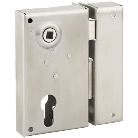 Serratura verticale da applicare doppio cilindro con quadro maniglia per cancello, destra, asse 45mm, 73x125mm, inox - THIRARD