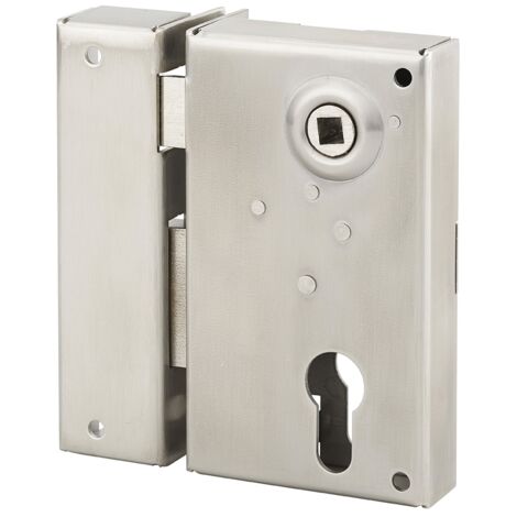 Serratura verticale da applicare doppio cilindro con quadro maniglia per cancello, sinistra, asse 45mm, 73x125mm, inox - THIRARD