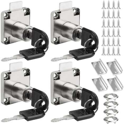 serrature per mobili da 22 mm, serrature per armadi in acciaio inossidabile, 4 serrature con chiavi diverse, serrature per cassetti da ufficio, serrature in metallo per armadi, armadi