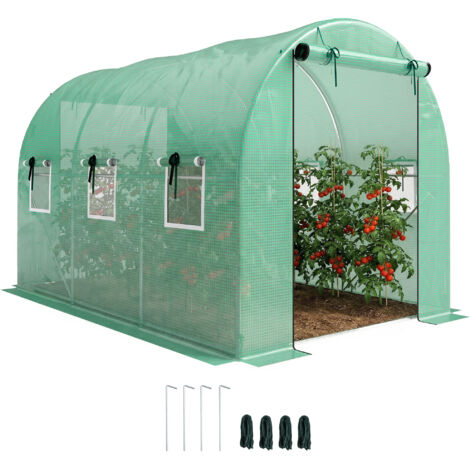 Serre 3 x 2 x 2 m, serre en aluminium avec roulettes, 2 portes à fermeture éclair et 6 fenêtres en filet, poteaux de soutien, verte