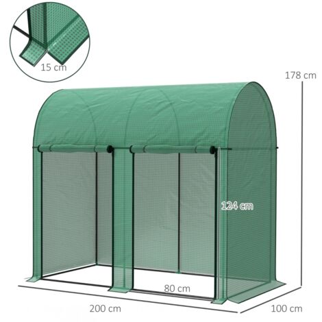 Serre à tomates 2m² verte 2x1x1,78m acier PE anti-UV, 2 portes zippées enroulables