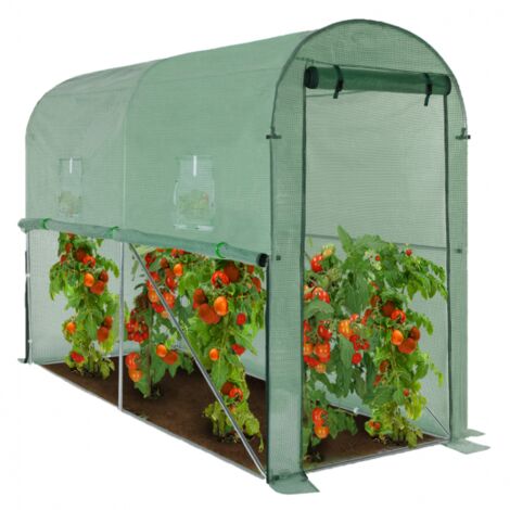 Serre à tomates relevable 3m² verte 2 fenêtres avec moustiquaire et porte zippée