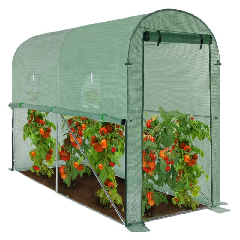 Serre à tomates relevable 3m² verte 2 fenêtres avec moustiquaire et porte zippée - Vert