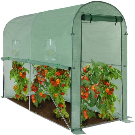 Serre à tomates relevable verte 2 fenêtres avec moustiquaire et porte zippée