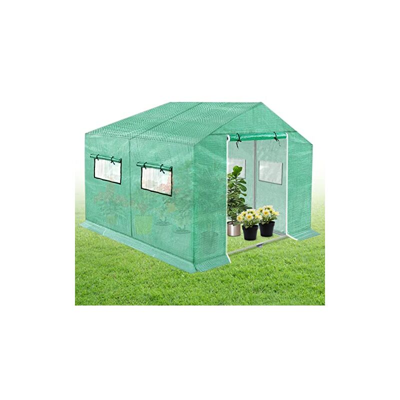 Serre à Tomates Serre de jardin 3x2x2m 6㎡ en aluminium HDPE+LDPE+Galvanized Pipe Serre avec fenêtre Winterproof uv, Vert Naizy