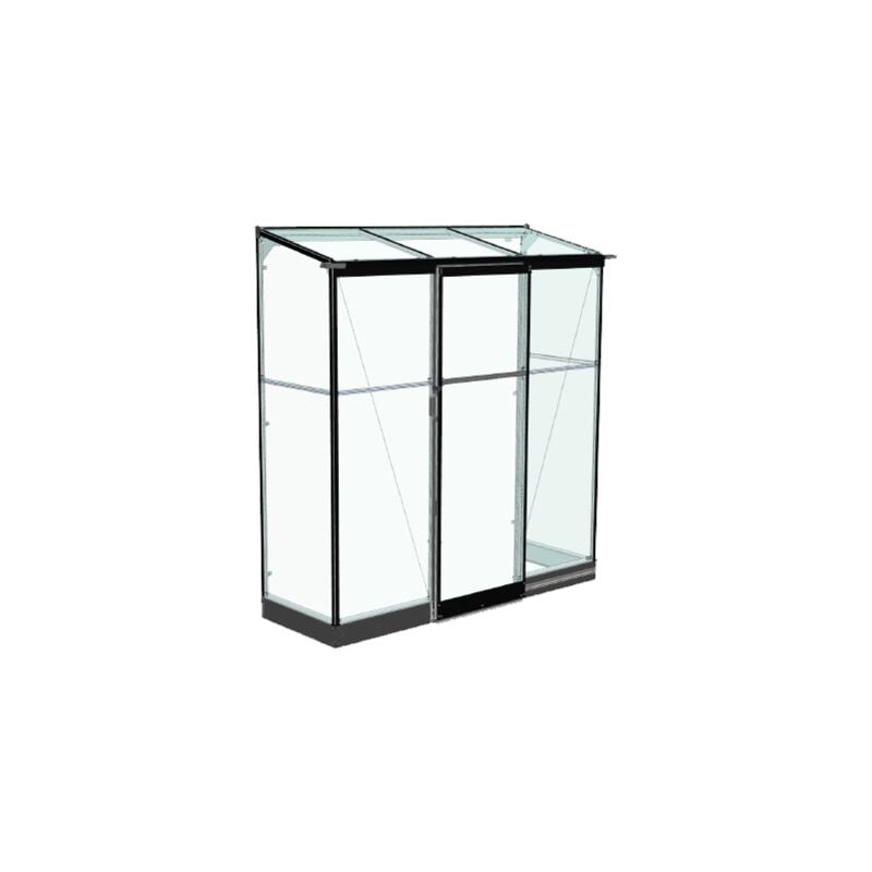 Halls - Serre adossée Qube Lean-to avec base 1.20m² en verre trempé, Couleur Noir, Descentes de gouttières Non