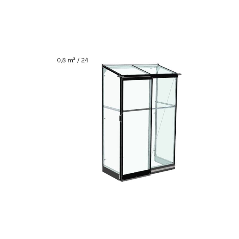 Halls - Serre adossée Qube Lean-to en verre trempé avec base 0.80m², Couleur Noir, Descentes de gouttières Non