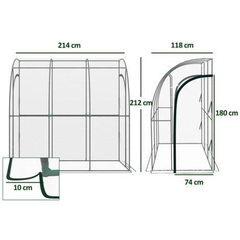 Serre adossée transparente 214x118x212cm, bâche PVC renforcée 2 portes enroulables