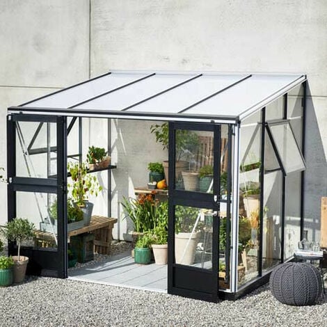 Véranda en verre trempé 3 mm VERANDA 6,6m² - coloris aluminium/noir - avec base