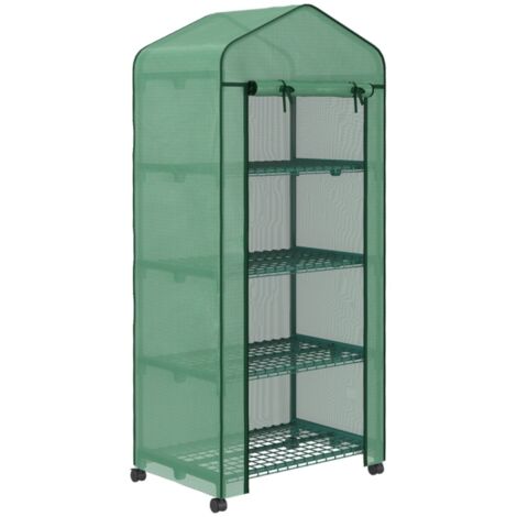 Serre aluminium 4 étagères 69x50x165 cm - Mini-serre tunnel jardin, châssis froid pour plantes, verte