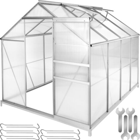Tectake – Serre de jardin polycarbonate 250x185cm – Fondation en aluminium anodisé – Plaques 4mm – Protection UV et isolation thermique