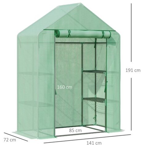 Serre aluminium verte 141x72x191cm, 6 étagères serre tomates entrée enroulable châssis froid