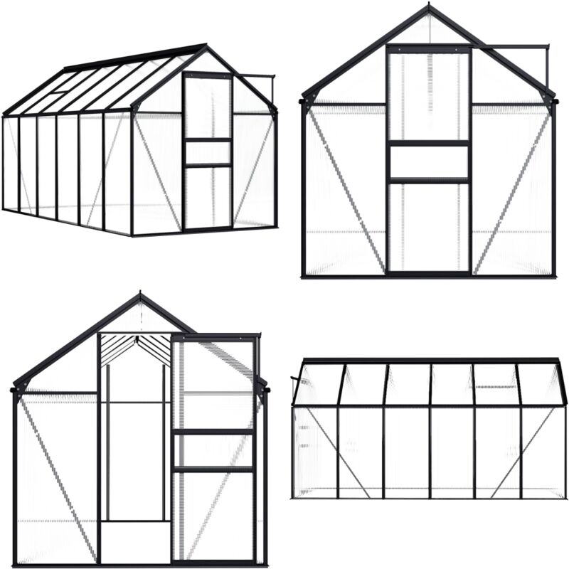 Serre Anthracite Aluminium 7,03 m² - Serre Jardin - Abri Jardin - Greenhouse - Serrez - Protection Plantes - Home & Living