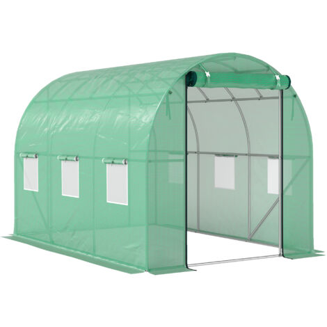 Serre avec 6 fenêtres 3x2x2m, parois latérales enroulées, résistant aux UV, vert