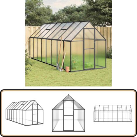 Serre avec cadre de base anthracite 445x169x195 cm aluminium - Serre Jardin - Serre Aluminium - Serre Portable - Abri Jardin - Protection Plante