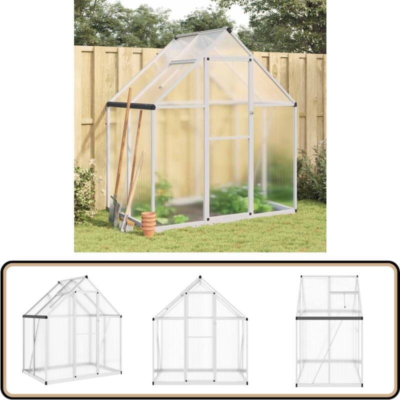 Serre avec cadre de base argent 169x114x195 cm aluminium - Serre De Jardin - Serre Portable - Serre En Polycarbonate - Abri Jardin - Protection Plante