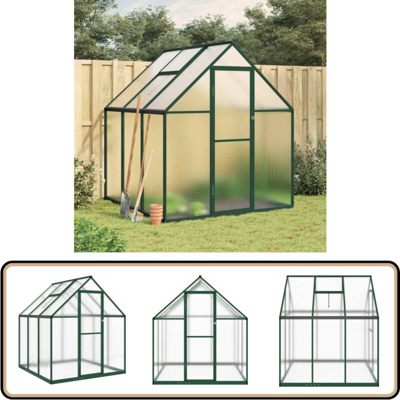 Serre avec cadre de base vert 169x169x195 cm aluminium - Serre Jardin - Serre Plastique - Abri Jardin - Protection Plante - Greenhouse Garden