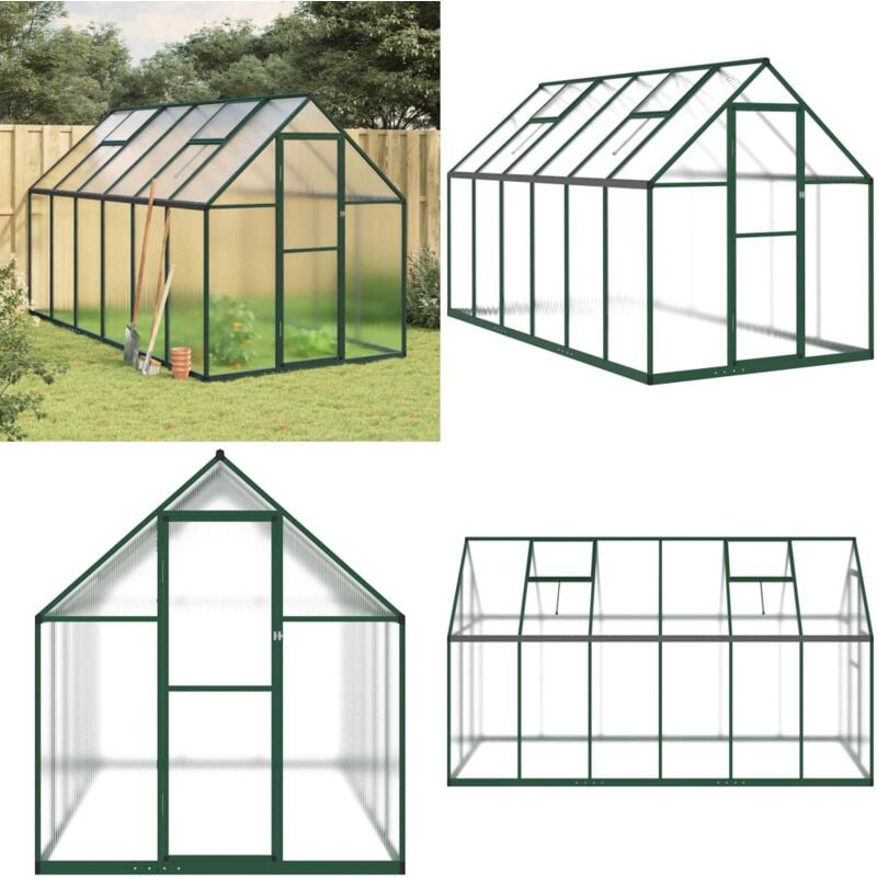 Serre avec cadre de base vert 334x169x195 cm aluminium - Serre De Jardin - Serre Portable - Serre En Polycarbonate - Abri Jardin - Protection Des