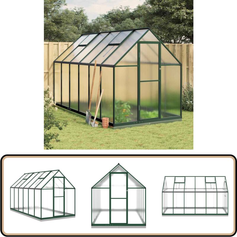 Serre avec cadre de base vert 334x169x202 cm aluminium - Serre De Jardin - Serre Aluminium - Serre Verte - Abri Jardin - Protection Plantes