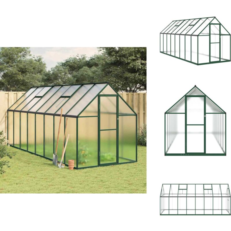 Serre avec cadre de base vert 445x169x195 cm aluminium - Serre De Jardin - Serre Aluminium - Serre Portable - Serre Polycarbonat - Abri Jardin