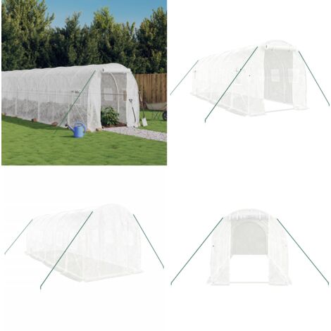 Serre avec cadre en acier blanc 12 m² 6x2x2 m - Serre De Jardin - Abri Jardin - Tunnel De Jardin - Polycarbonate - Aluminium - Home & Living