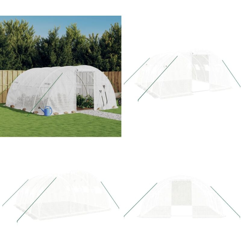 Serre avec cadre en acier blanc 16 m² 4x4x2 m - Serre De Jardin - Abri Jardin - Tunnel De Jardin - Polycarbonate - Aluminium - Home & Living