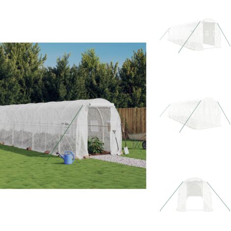 Serre avec cadre en acier blanc 16 m² 8x2x2 m - Serre De Jardin - Serre En Acier - Abri Jardin - Tunnel De Jardin - Couverture Végétale