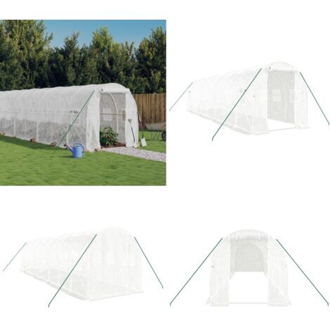 Serre avec cadre en acier blanc 16 m² 8x2x2 m - Serre De Jardin - Serre En Acier - Abri Jardin - Tunnel De Jardin - Couverture Végétale - Home & Living