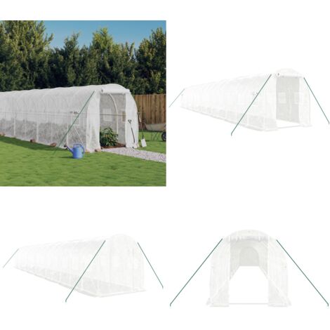 Serre avec cadre en acier blanc 28 m² 14x2x2 m - serre -  serres - Home & Living