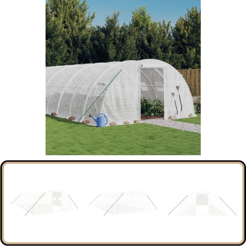 Serre avec cadre en acier blanc 32 m² 8x4x2 m - Serre De Jardin - Abri Jardin - Tunnel De Jardin - Serriculture - Potager Extérieur