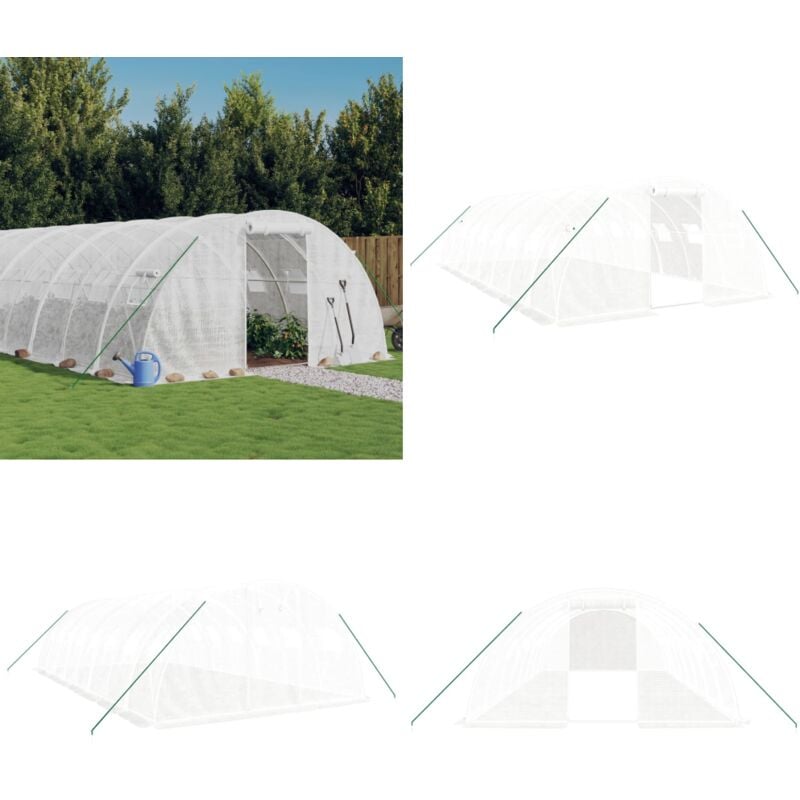 Serre avec cadre en acier blanc 32 m² 8x4x2 m - Serre De Jardin - Abri Jardin - Tunnel De Jardin - Serriculture - Potager Extérieur - Home & Living