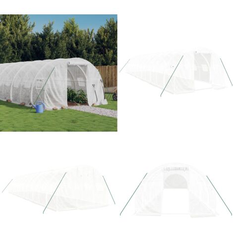 Serre avec cadre en acier blanc 36 m² 12x3x2 m - Serre De Jardin - Abri Jardin - Tunnel De Jardin - Polycarbonate - Aluminium - Home & Living