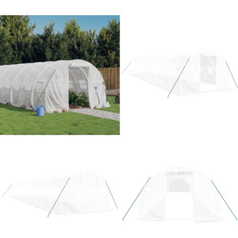 Serre avec cadre en acier blanc 42 m² 14x3x2 m - Serre De Jardin - Abri Jardin - Tunnel De Jardin - Couverture Jardin - Serre Blanche - Home & Living