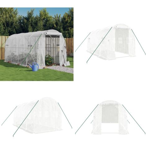 Serre avec cadre en acier blanc 8 m² 4x2x2 m - Serre De Jardin - Abri Jardin - Tunnel De Jardin - Polycarbonate - Aluminium - Home & Living