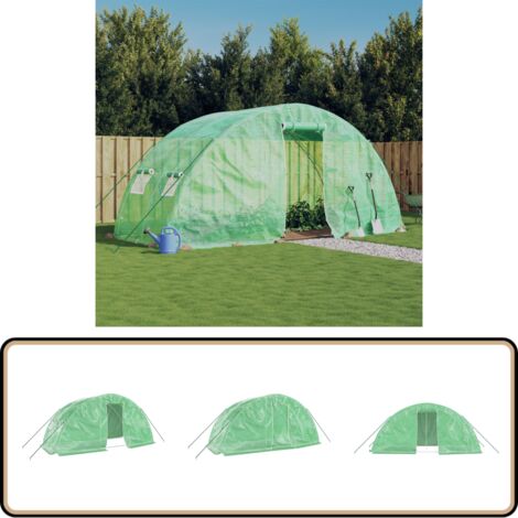 Serre avec cadre en acier vert 10 m² 5x2x2,3 m - Serre De Jardin - Serre Verte - Abri Jardin - Tunnel De Jardin - Protection Plantes