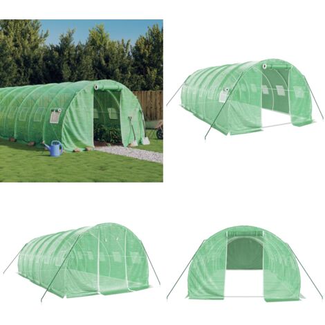 Serre avec cadre en acier vert 18 m² 6x3x2 m - Serre De Jardin - Abri Jardin - Tunnel De Jardin - Polycarbonate - Aluminium - Home & Living