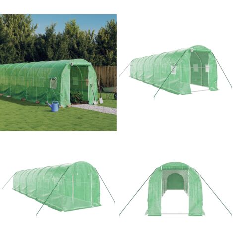 Serre avec cadre en acier vert 20 m² 10x2x2 m - serre -  serres - Home & Living