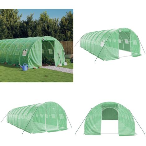 Serre avec cadre en acier vert 24 m² 8x3x2 m - Serre De Jardin - Serre Verte - Abri Jardin - Tunnel De Culture - Serres Pliable - Home & Living
